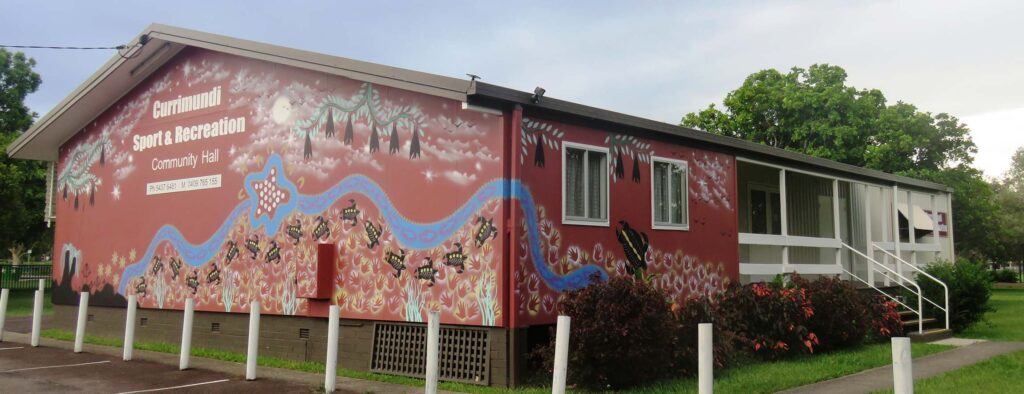 Imaghe of Currimundi Hall showing mural on side wall and front of building